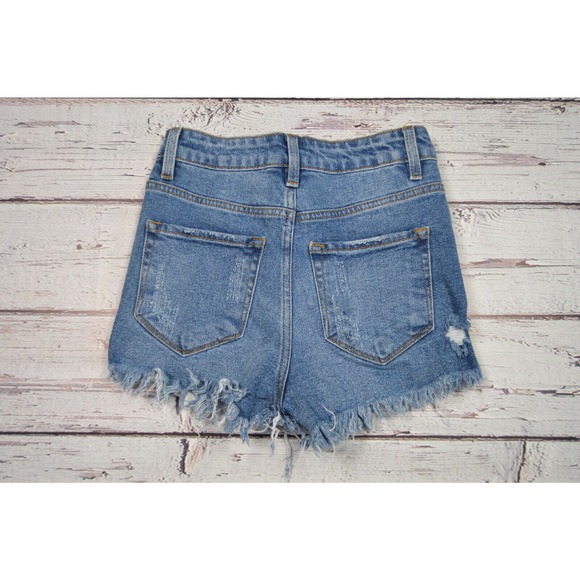 Nature Denim Cut-Off Distressed Jean Shorts Women Junior Size XS Pre-Owned - Picture 10 of 11